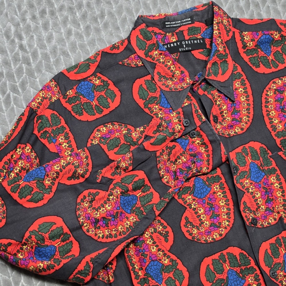 Vintage 90s Y2K Henry Grethel Long Sleeve Button Up Shirt Men's XL Red Black